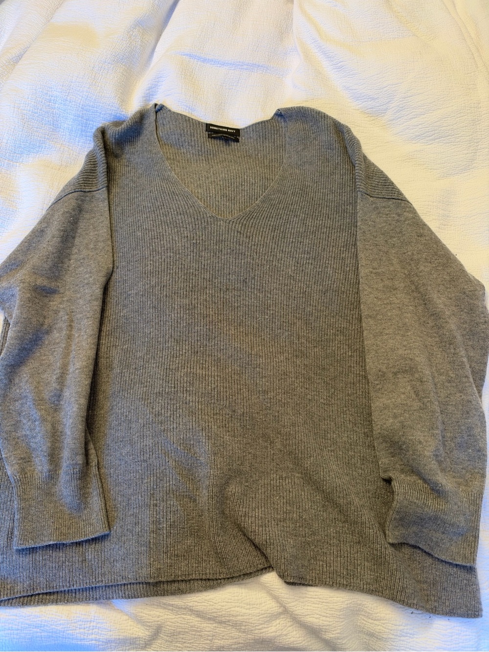 Something Navy Ribbed Crew Sweater in Heather Gray
